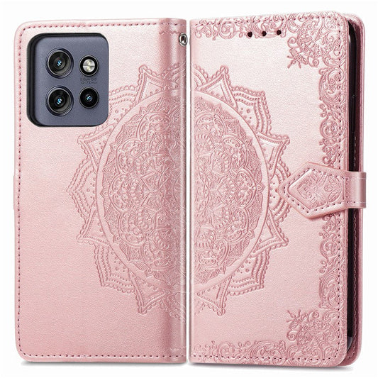 Wallet Case For Motorola Thinkphone 25 5G / Moto S50 5G / Edge 50 Neo 5G Mandala Flower Leather Phone Cover Stand View - Rose Gold