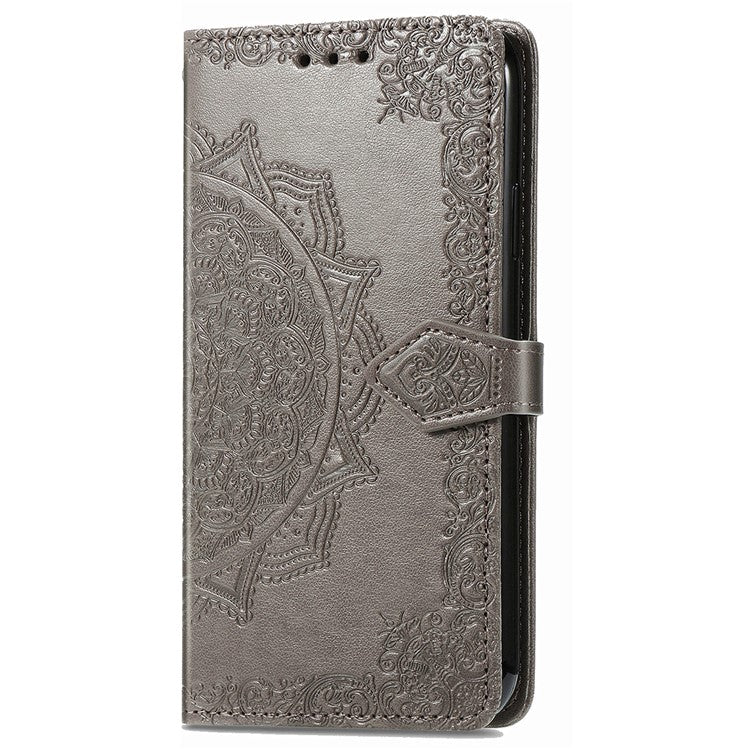 Wallet Case For Motorola ThinkPhone 25 5G / Moto S50 5G / Edge 50 Neo 5G Mandala Flower Leather Phone Cover Stand View - Grey