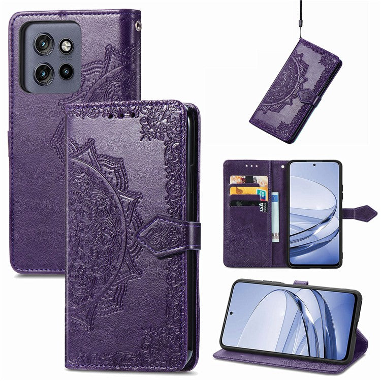 Wallet Case For Motorola ThinkPhone 25 5G / Moto S50 5G / Edge 50 Neo 5G Mandala Flower Leather Phone Cover Stand View - Purple