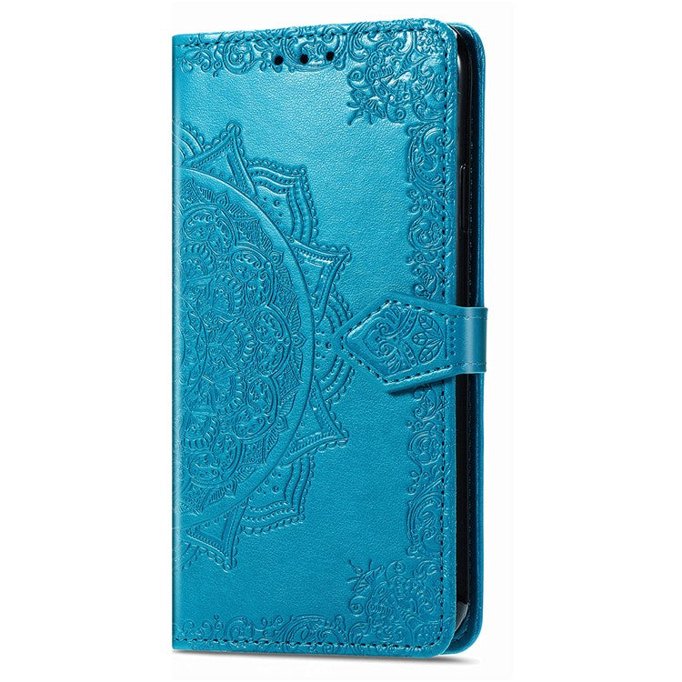 Wallet Case For Motorola ThinkPhone 25 5G / Moto S50 5G / Edge 50 Neo 5G Mandala Flower Leather Phone Cover Stand View - Blue