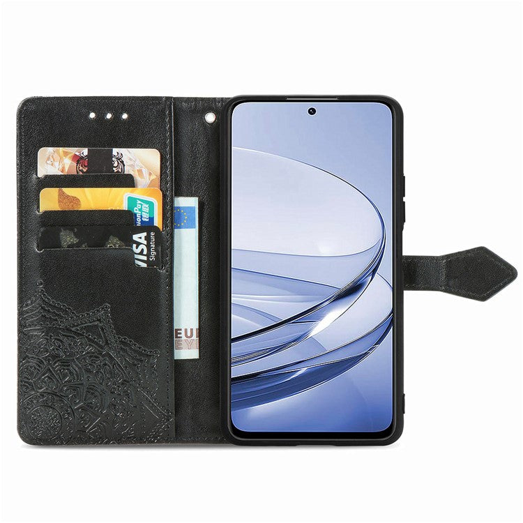 Wallet Case For Motorola ThinkPhone 25 5G / Moto S50 5G / Edge 50 Neo 5G Mandala Flower Leather Phone Cover Stand View - Black