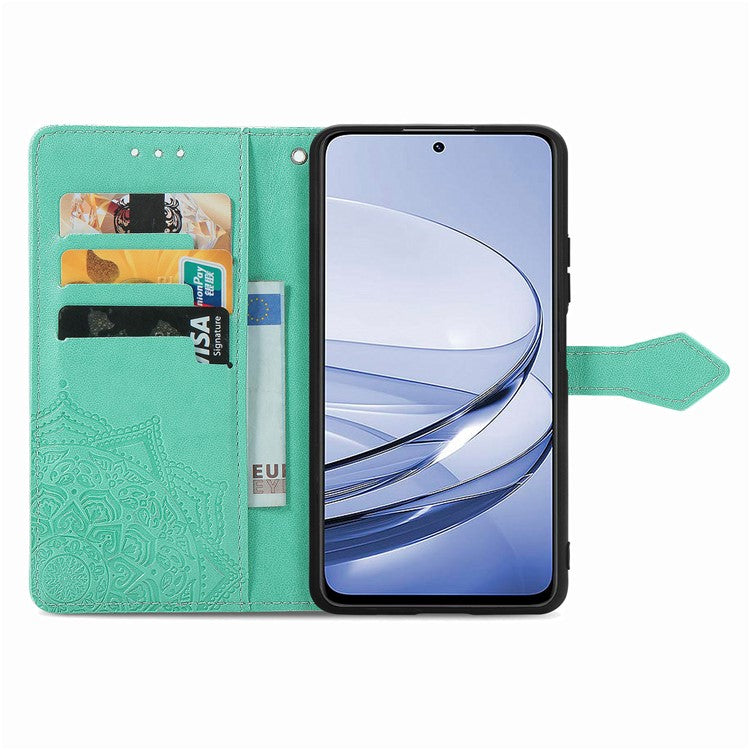 Wallet Case For Motorola ThinkPhone 25 5G / Moto S50 5G / Edge 50 Neo 5G Mandala Flower Leather Phone Cover Stand View - Green