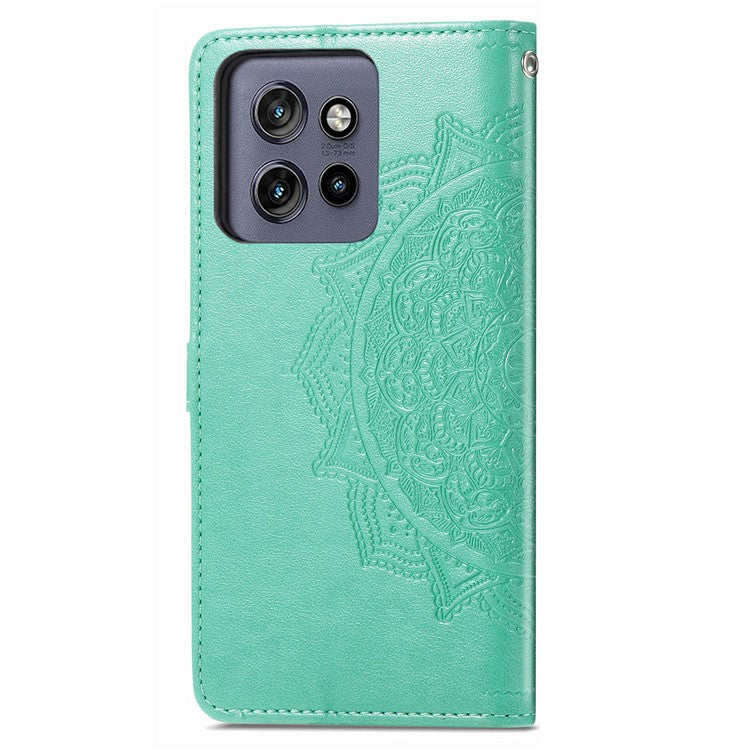 Wallet Case For Motorola ThinkPhone 25 5G / Moto S50 5G / Edge 50 Neo 5G Mandala Flower Leather Phone Cover Stand View - Green
