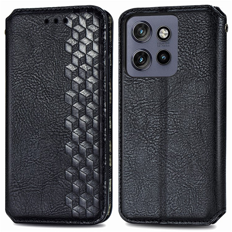 Case For Motorola ThinkPhone 25 5G / Moto S50 5G / Edge 50 Neo 5G Rhombus Imprint PU Leather Wallet Phone Cover - Black