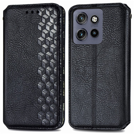 Case For Motorola ThinkPhone 25 5G / Moto S50 5G / Edge 50 Neo 5G Rhombus Imprint PU Leather Wallet Phone Cover - Black