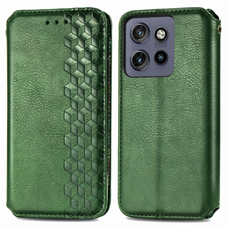 Case For Motorola ThinkPhone 25 5G / Moto S50 5G / Edge 50 Neo 5G Rhombus Imprint PU Leather Wallet Phone Cover - Green