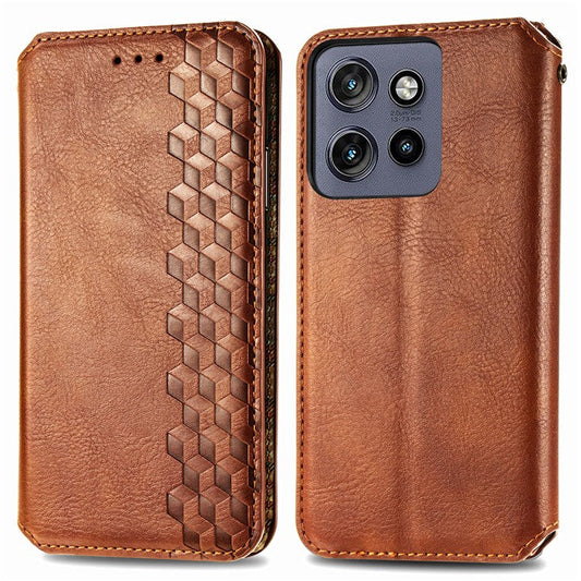Case For Motorola ThinkPhone 25 5G / Moto S50 5G / Edge 50 Neo 5G Rhombus Imprint PU Leather Wallet Phone Cover - Brown