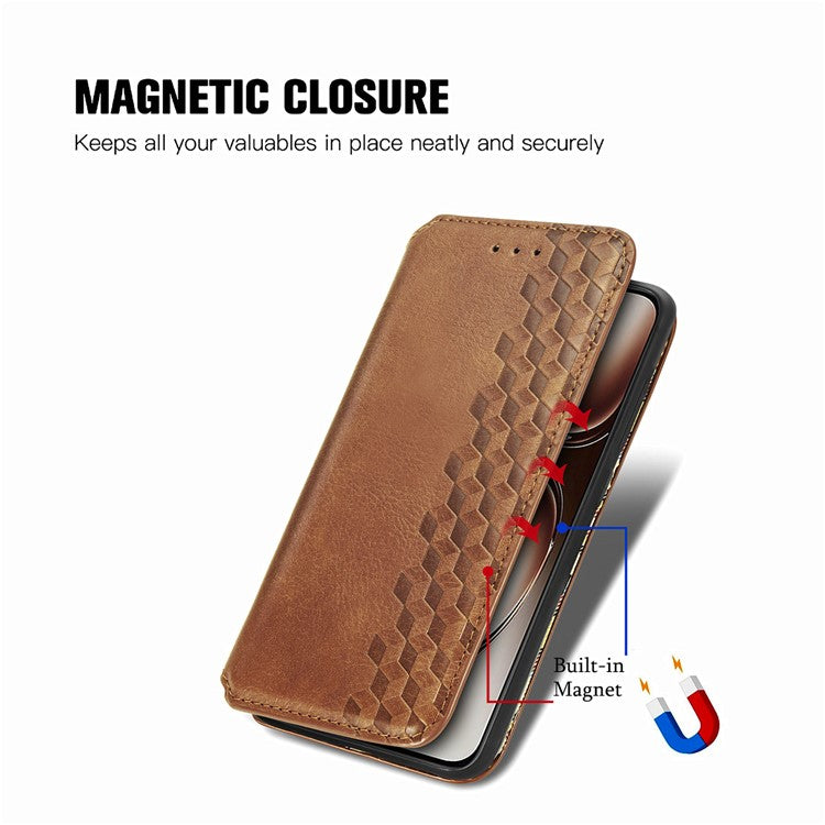 Case For Motorola ThinkPhone 25 5G / Moto S50 5G / Edge 50 Neo 5G Rhombus Imprint PU Leather Wallet Phone Cover - Brown