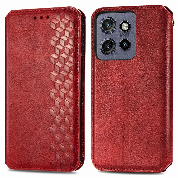 Case For Motorola ThinkPhone 25 5G / Moto S50 5G / Edge 50 Neo 5G Rhombus Imprint PU Leather Wallet Phone Cover - Red
