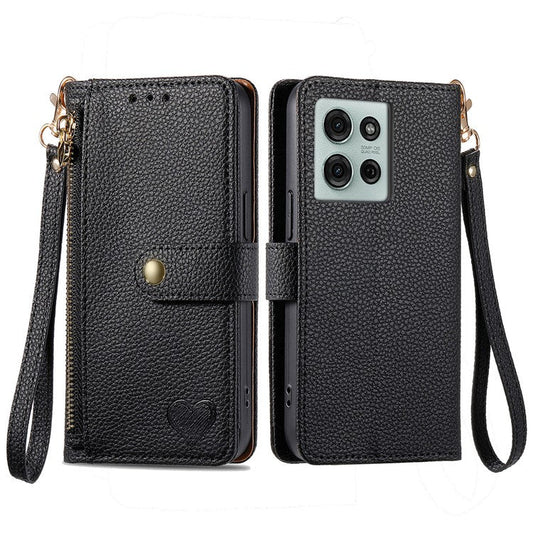 For Motorola Moto G75 5G Case RFID Blocking Zipper Pocket Leather Wallet Phone Cover - Black