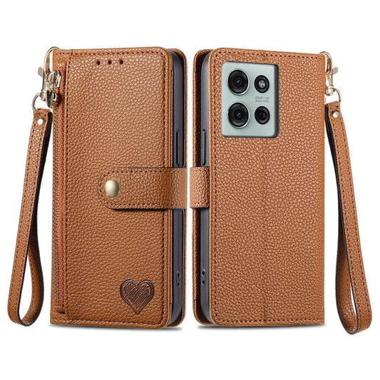 For Motorola Moto G75 5G Case RFID Blocking Zipper Pocket Leather Wallet Phone Cover - Brown