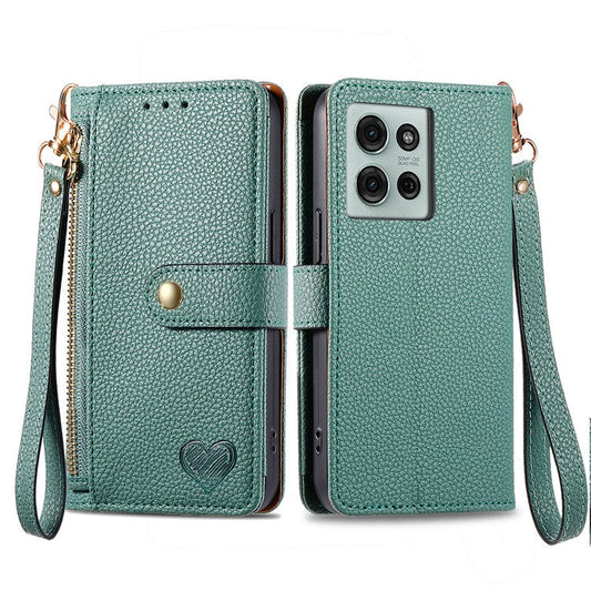 For Motorola Moto G75 5G Case RFID Blocking Zipper Pocket Leather Wallet Phone Cover - Green