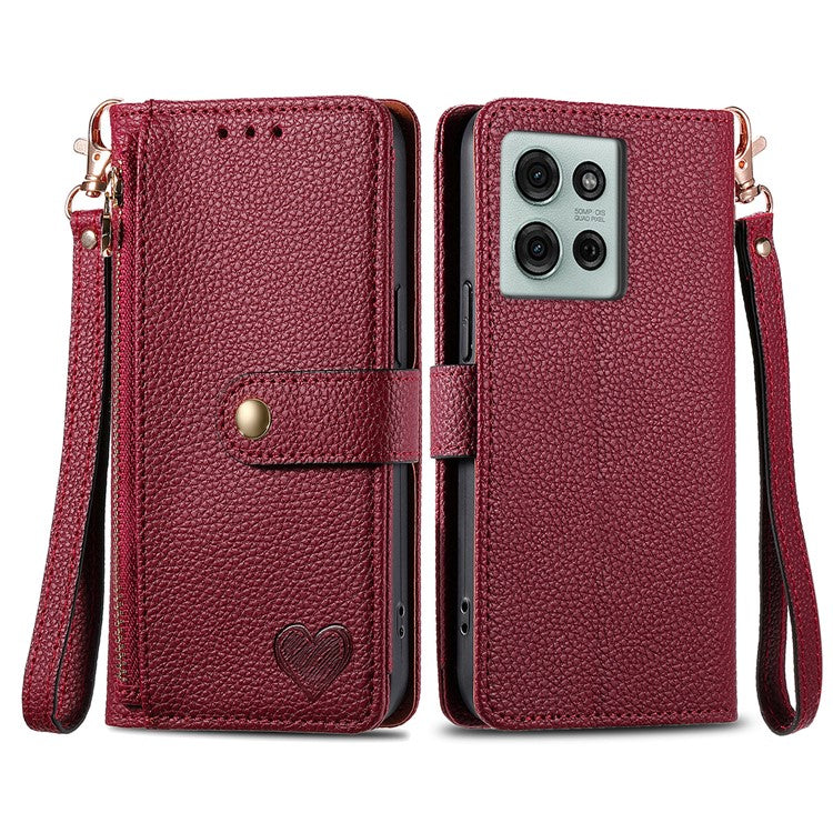 For Motorola Moto G75 5G Case RFID Blocking Zipper Pocket Leather Wallet Phone Cover - Red