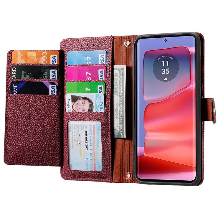 For Motorola Moto G75 5G Case RFID Blocking Zipper Pocket Leather Wallet Phone Cover - Red