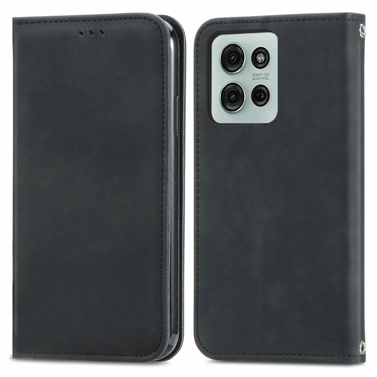 For Motorola Moto G75 5G Case Skin Touch Feeling Leather Card Holder Phone Cover Magnetic Absorption - Black