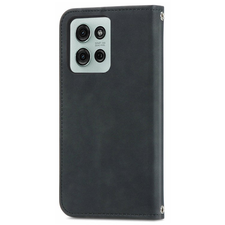 For Motorola Moto G75 5G Case Skin Touch Feeling Leather Card Holder Phone Cover Magnetic Absorption - Black