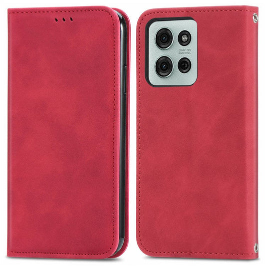 For Motorola Moto G75 5G Case Skin Touch Feeling Leather Card Holder Phone Cover Magnetic Absorption - Red
