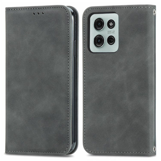 For Motorola Moto G75 5G Case Skin Touch Feeling Leather Card Holder Phone Cover Magnetic Absorption - Grey