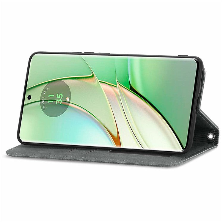 For Motorola Moto G75 5G Case Skin Touch Feeling Leather Card Holder Phone Cover Magnetic Absorption - Grey