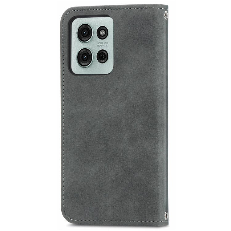 For Motorola Moto G75 5G Case Skin Touch Feeling Leather Card Holder Phone Cover Magnetic Absorption - Grey