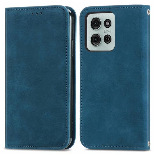 For Motorola Moto G75 5G Case Skin Touch Feeling Leather Card Holder Phone Cover Magnetic Absorption - Dark Blue