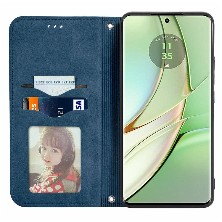 For Motorola Moto G75 5G Case Skin Touch Feeling Leather Card Holder Phone Cover Magnetic Absorption - Dark Blue