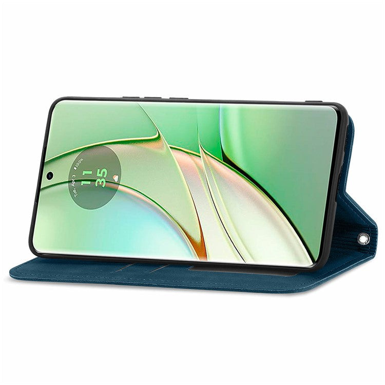 For Motorola Moto G75 5G Case Skin Touch Feeling Leather Card Holder Phone Cover Magnetic Absorption - Dark Blue