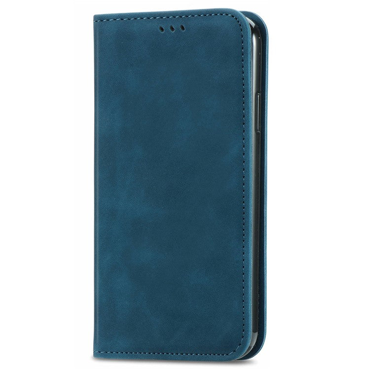 For Motorola Moto G75 5G Case Skin Touch Feeling Leather Card Holder Phone Cover Magnetic Absorption - Dark Blue