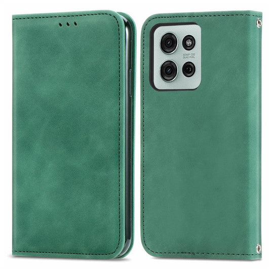 For Motorola Moto G75 5G Case Skin Touch Feeling Leather Card Holder Phone Cover Magnetic Absorption - Green