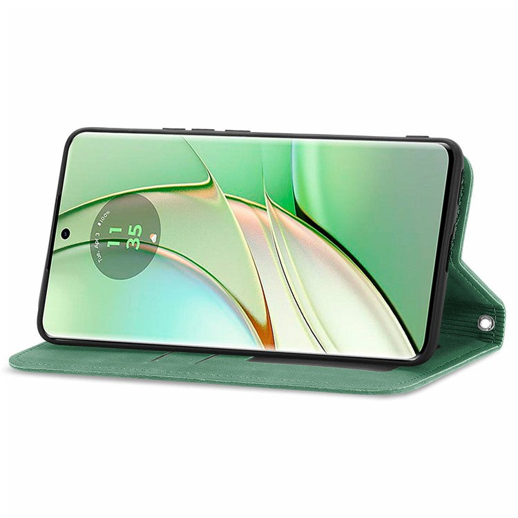 For Motorola Moto G75 5G Case Skin Touch Feeling Leather Card Holder Phone Cover Magnetic Absorption - Green
