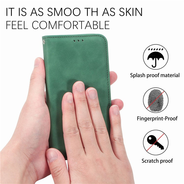 For Motorola Moto G75 5G Case Skin Touch Feeling Leather Card Holder Phone Cover Magnetic Absorption - Green