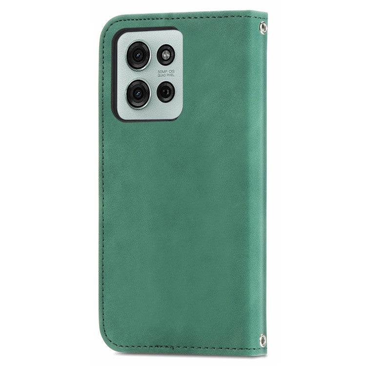 For Motorola Moto G75 5G Case Skin Touch Feeling Leather Card Holder Phone Cover Magnetic Absorption - Green