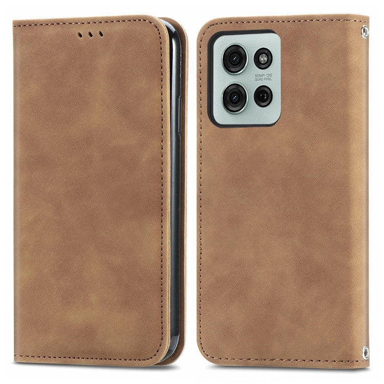 For Motorola Moto G75 5G Case Skin Touch Feeling Leather Card Holder Phone Cover Magnetic Absorption - Brown