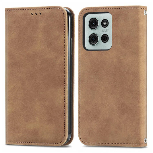 For Motorola Moto G75 5G Case Skin Touch Feeling Leather Card Holder Phone Cover Magnetic Absorption - Brown