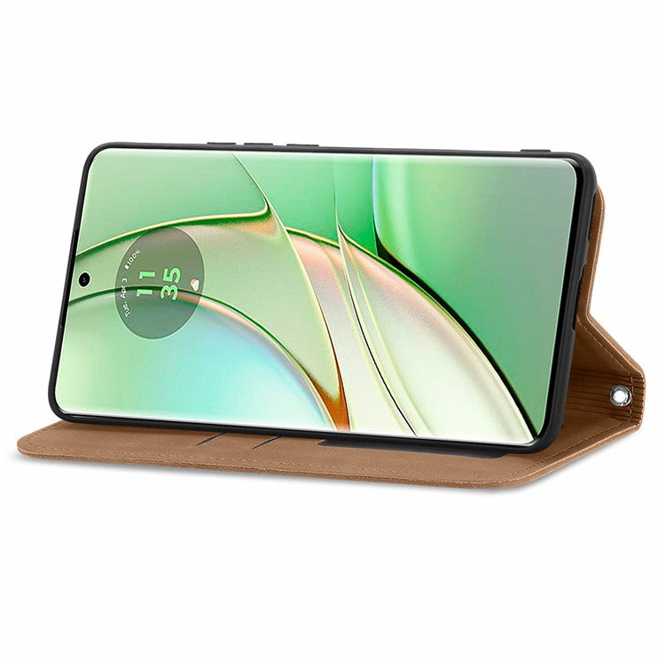 For Motorola Moto G75 5G Case Skin Touch Feeling Leather Card Holder Phone Cover Magnetic Absorption - Brown