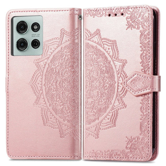 For Motorola Moto G75 5G Wallet Case Mandala Flower Leather Phone Cover Stand View - Rose Gold