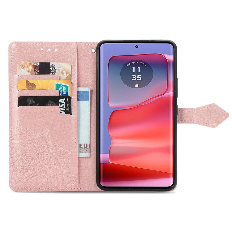 For Motorola Moto G75 5G Wallet Case Mandala Flower Leather Phone Cover Stand View - Rose Gold