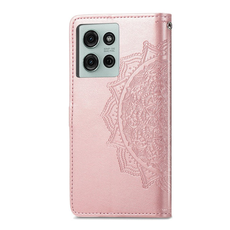 For Motorola Moto G75 5G Wallet Case Mandala Flower Leather Phone Cover Stand View - Rose Gold