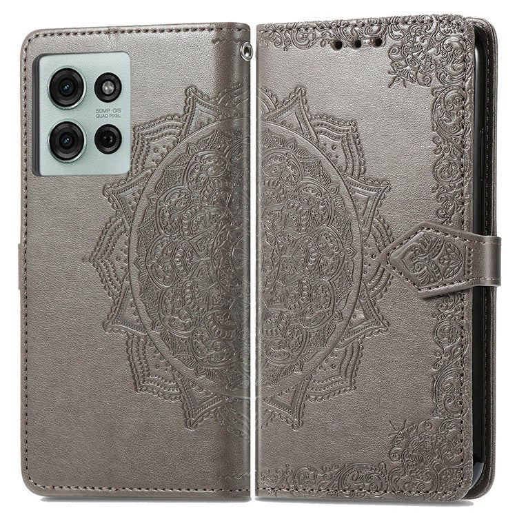 For Motorola Moto G75 5G Wallet Case Mandala Flower Leather Phone Cover Stand View - Grey