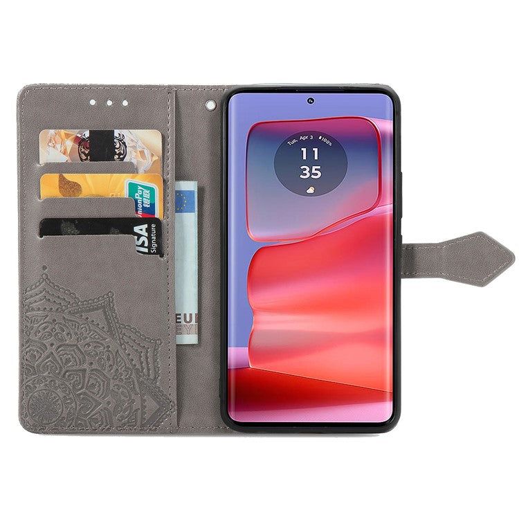 For Motorola Moto G75 5G Wallet Case Mandala Flower Leather Phone Cover Stand View - Grey