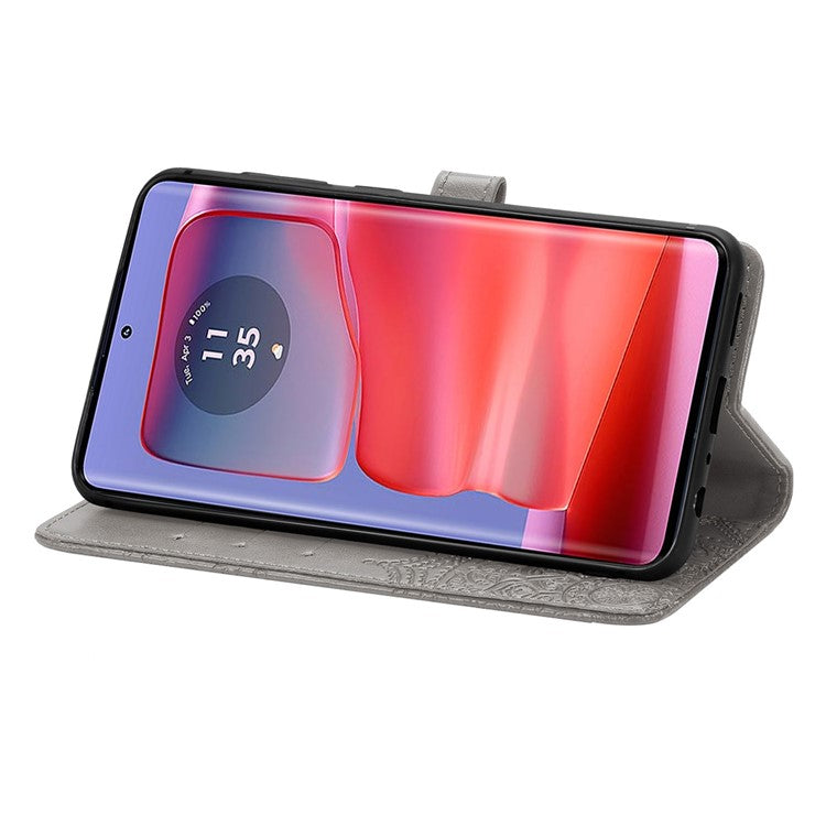 For Motorola Moto G75 5G Wallet Case Mandala Flower Leather Phone Cover Stand View - Grey