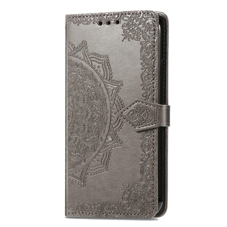 For Motorola Moto G75 5G Wallet Case Mandala Flower Leather Phone Cover Stand View - Grey