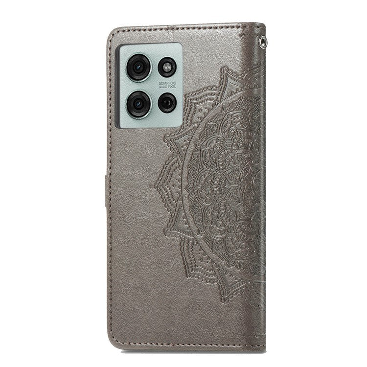 For Motorola Moto G75 5G Wallet Case Mandala Flower Leather Phone Cover Stand View - Grey