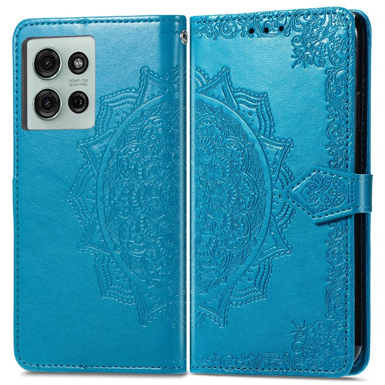 For Motorola Moto G75 5G Wallet Case Mandala Flower Leather Phone Cover Stand View - Blue