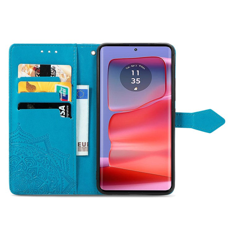 For Motorola Moto G75 5G Wallet Case Mandala Flower Leather Phone Cover Stand View - Blue