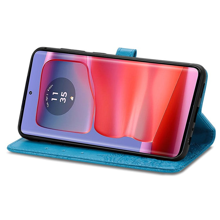 For Motorola Moto G75 5G Wallet Case Mandala Flower Leather Phone Cover Stand View - Blue