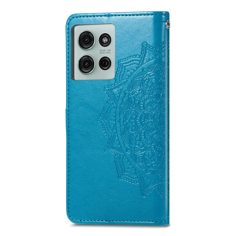 For Motorola Moto G75 5G Wallet Case Mandala Flower Leather Phone Cover Stand View - Blue
