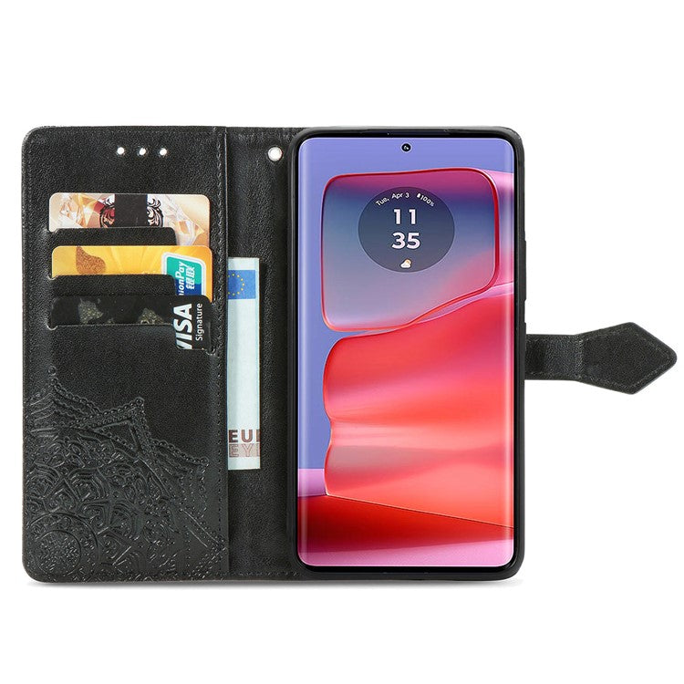 For Motorola Moto G75 5G Wallet Case Mandala Flower Leather Phone Cover Stand View - Black