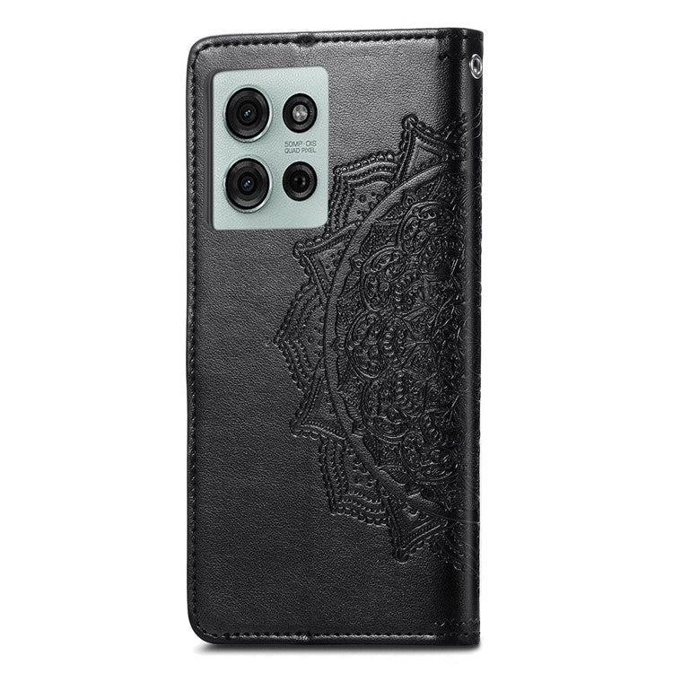 For Motorola Moto G75 5G Wallet Case Mandala Flower Leather Phone Cover Stand View - Black