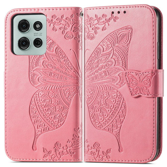 For Motorola Moto G75 5G Case PU Leather Wallet Phone Cover Butterfly Pattern - Pink